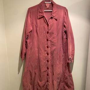 April Cornell Vintage Corduroy Peasant Dress Cottagecore Lace Embroidered Pink